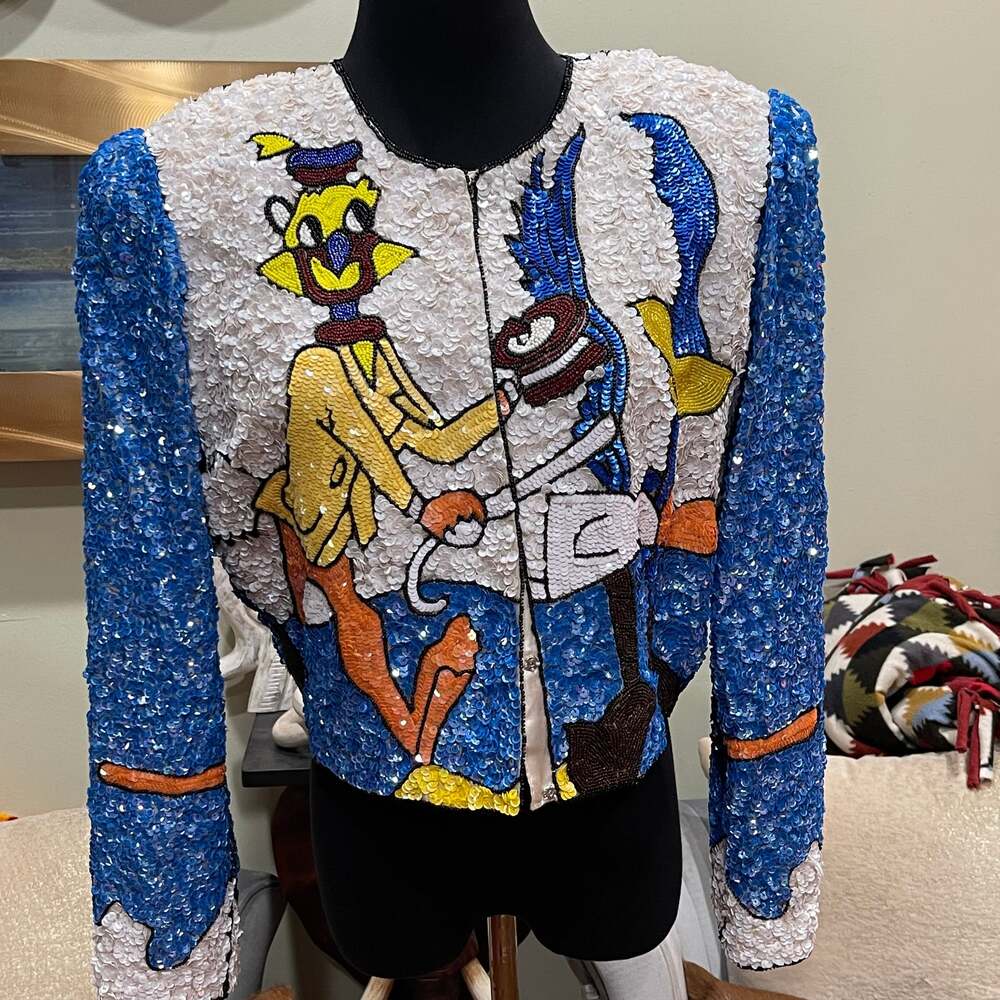 Vintage French Collizioni Sequin Jacket Looney Tunes Wile E. Coyote Road Runner